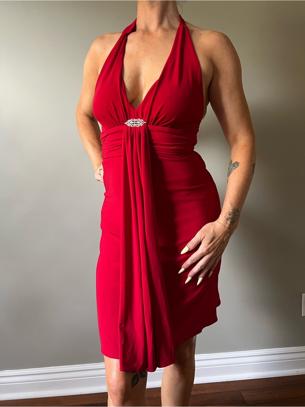 Vintage le chateau Red halter Draped Cocktail Dress